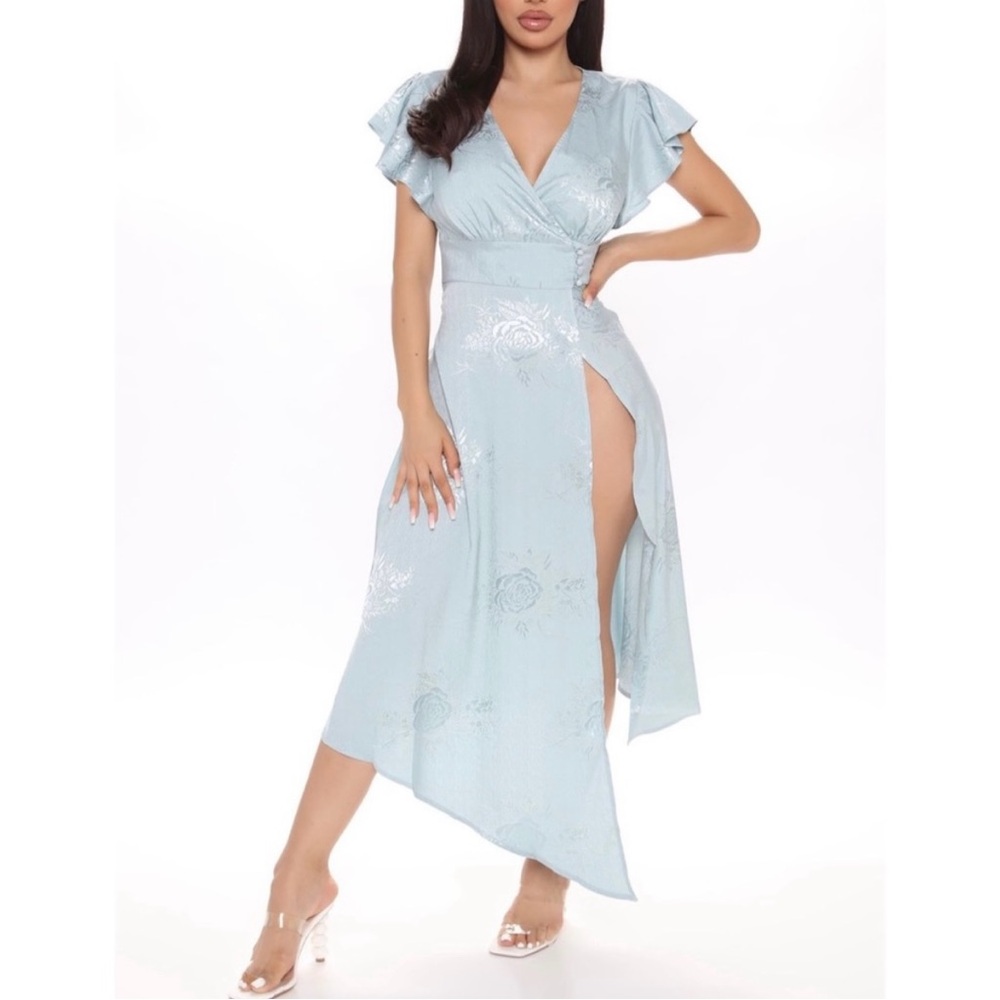 Elegant Light Blue Wrap Dress